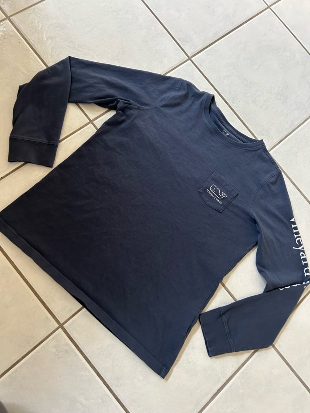 Vineyard Vines Navy Long Sleeve Pocket Shirt with Sleeve Logo